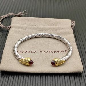 David Yurman 5mm Cable Classics Bracelet Gold & Red Garnet